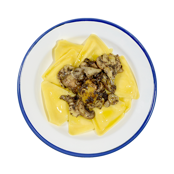 Raviolis de boletus y salsa Funghi